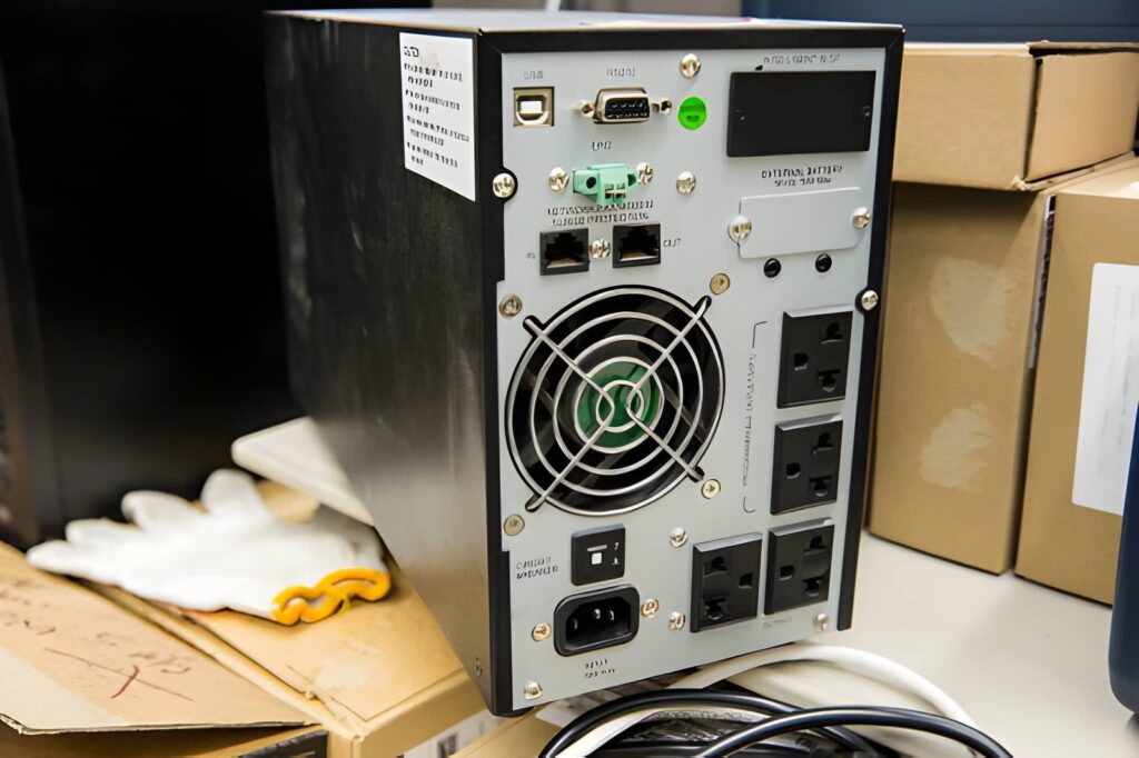 Professional UPS rental provider installing a backup power system for business operations